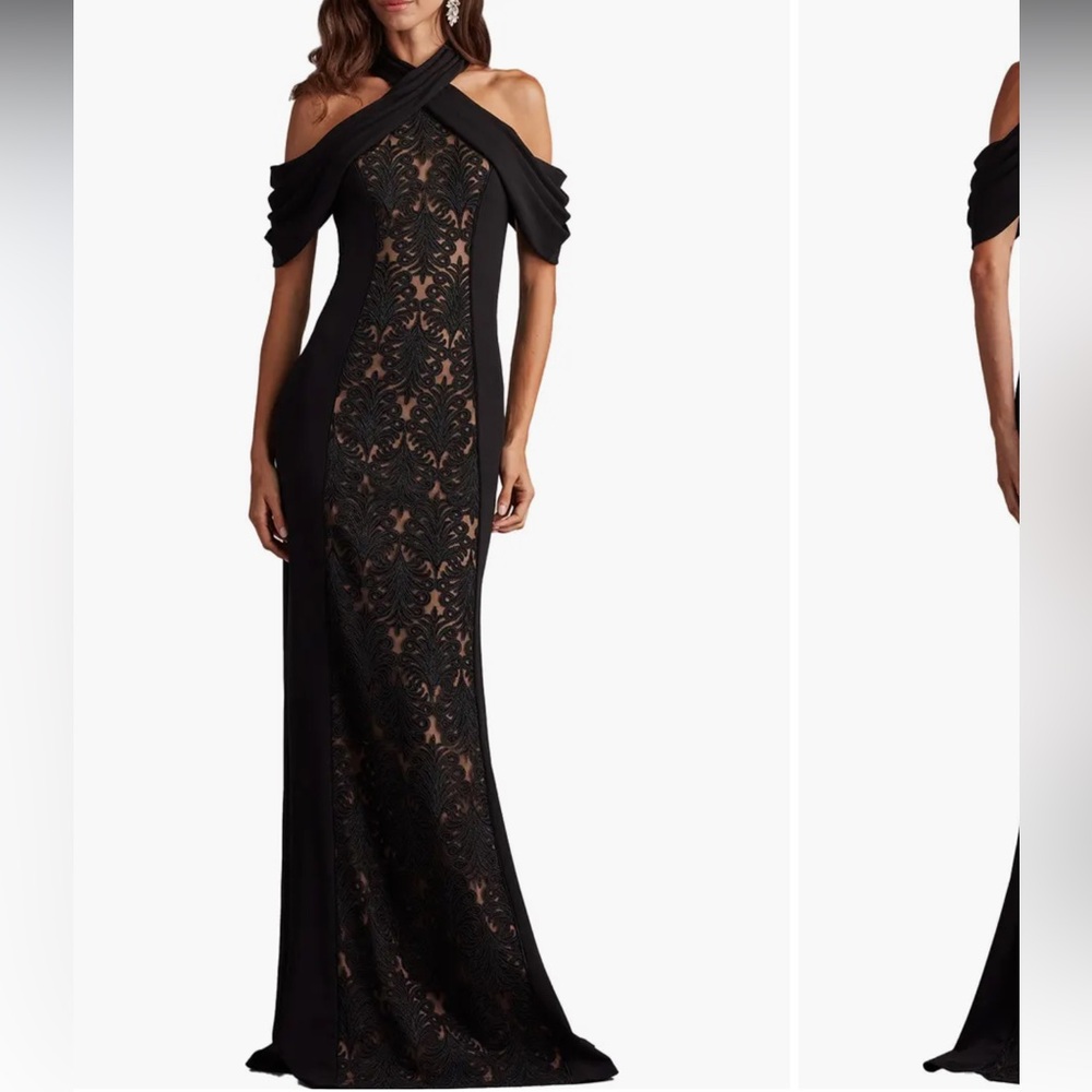 Tadashi Shoji Lace Cold-Shoulder Gown